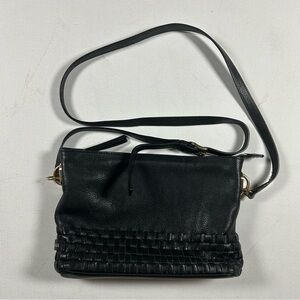COLE HAAN Vintage Leather Crossbody Bag Black Pebbled Woven- CLEAN Gold hardware